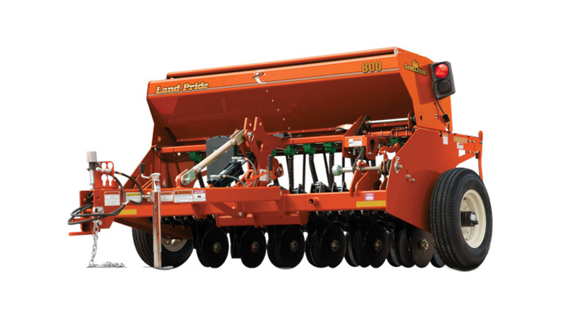 New Land Pride 800 Series Compact Drill photographed on an isolated white sweep.