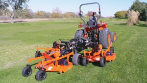 New Land Pride AFM4211 Series Grooming Mowers mowing a green plot of land.