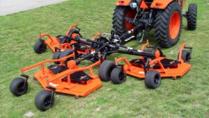 Land Pride AFM4216 All-Flex Mower on a green field.