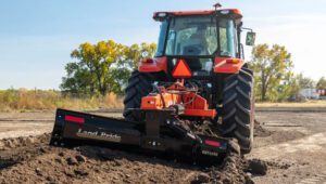 Kubota tractor with a Land Pride RBT45 Series Rear Blade attached to the back.