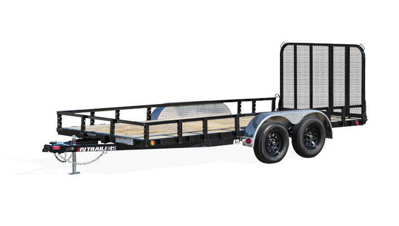 PJ Trailer UL-Series Utility Trailer isolated on a white sweep background.