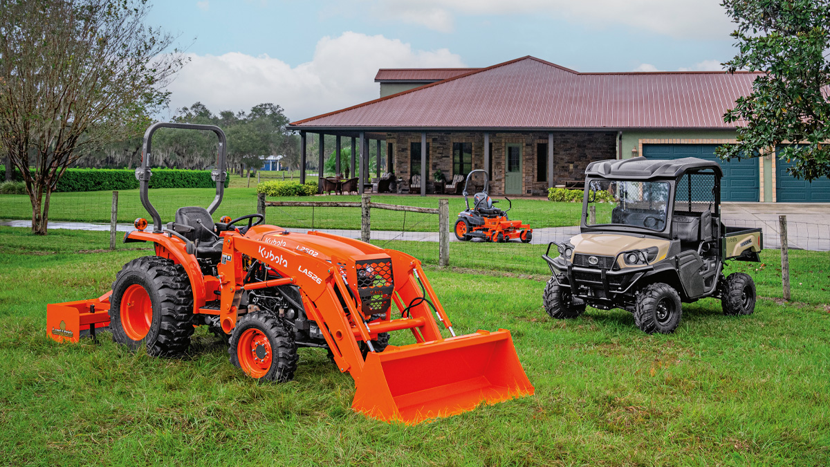 Various pieces of equipment next to a house.