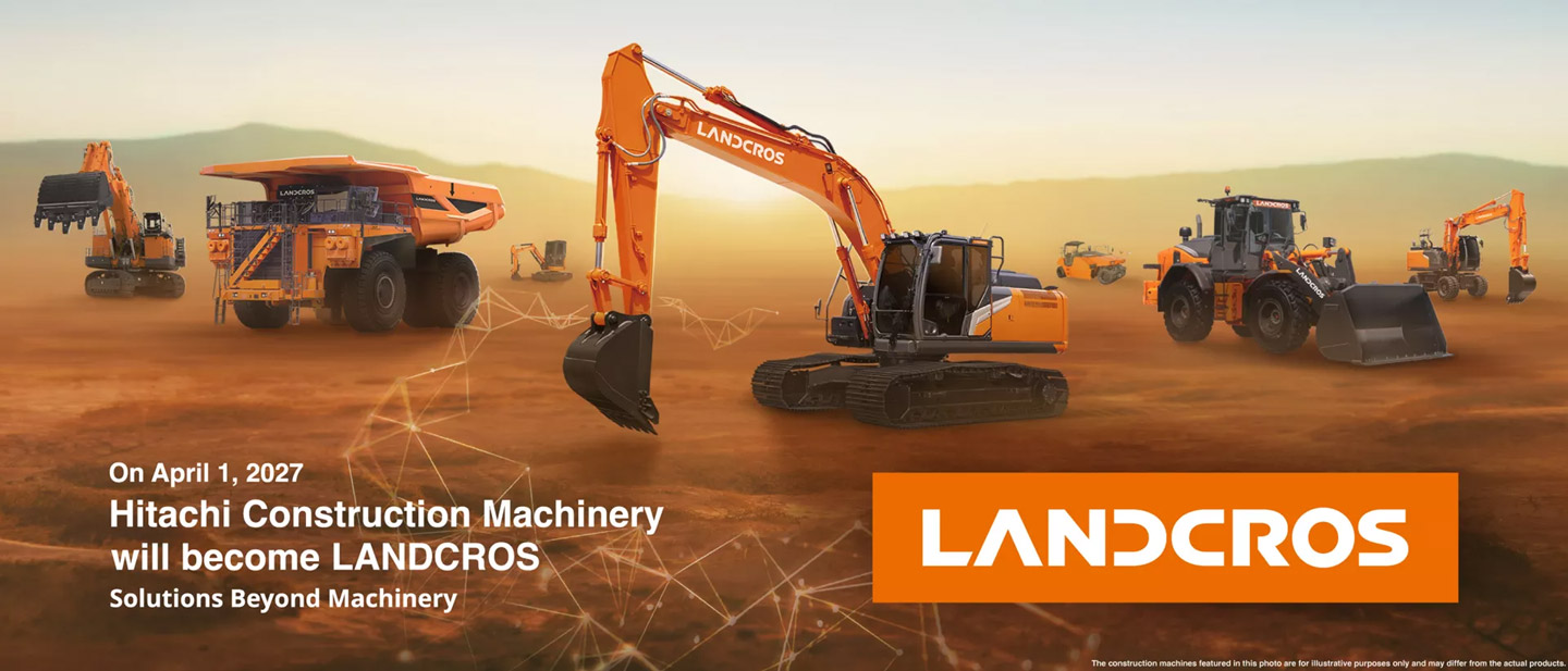 Various pieces of construction equipment with Landcros logo to the bottom right.